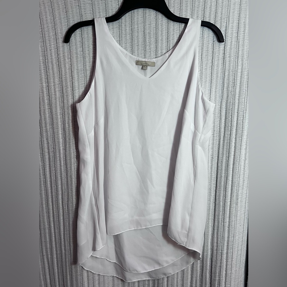 Joan Vass White Sleeveless High/Low Blouse